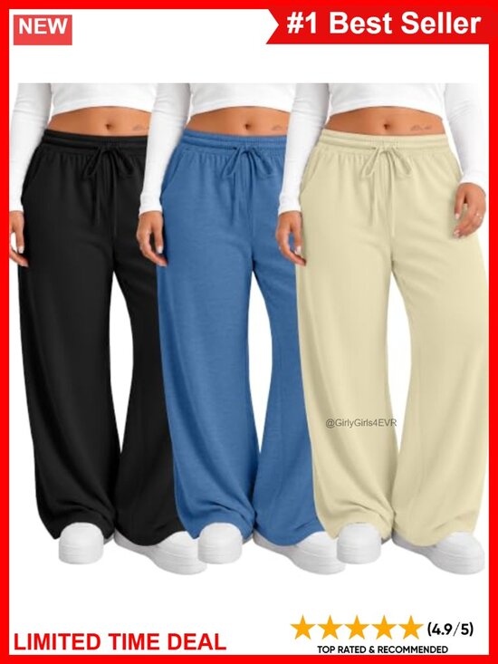 Pants - Plus Size Wide Leg Sweatpants High Waist Drawstring Pockets Palazzo Pants